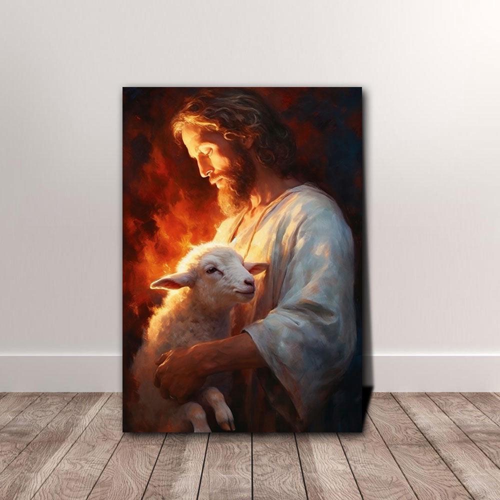 Savior's Love Jesus Christ and the Lamb of God Canvas Poster Wall Art Savior's Love Jesus Christ and the Lamb of God Canvas Poster Wall Art